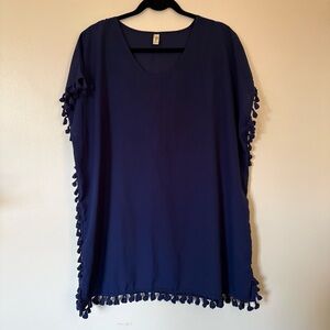 Yincro Navy Swim Coverup with Tassel Accents Size 8